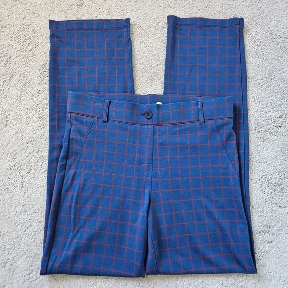 NWOT Betabrand | Tomato Windowpane Navy Blue Red Straight Pants, Womens Large - Picture 2 of 8